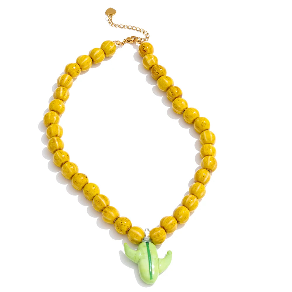 Sally Ceramic Blue Beads Necklace