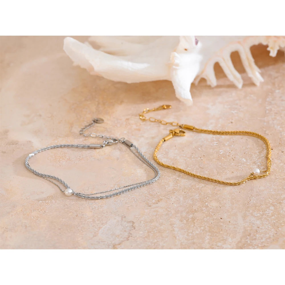 Sally Layered Chain Pearl Anklet