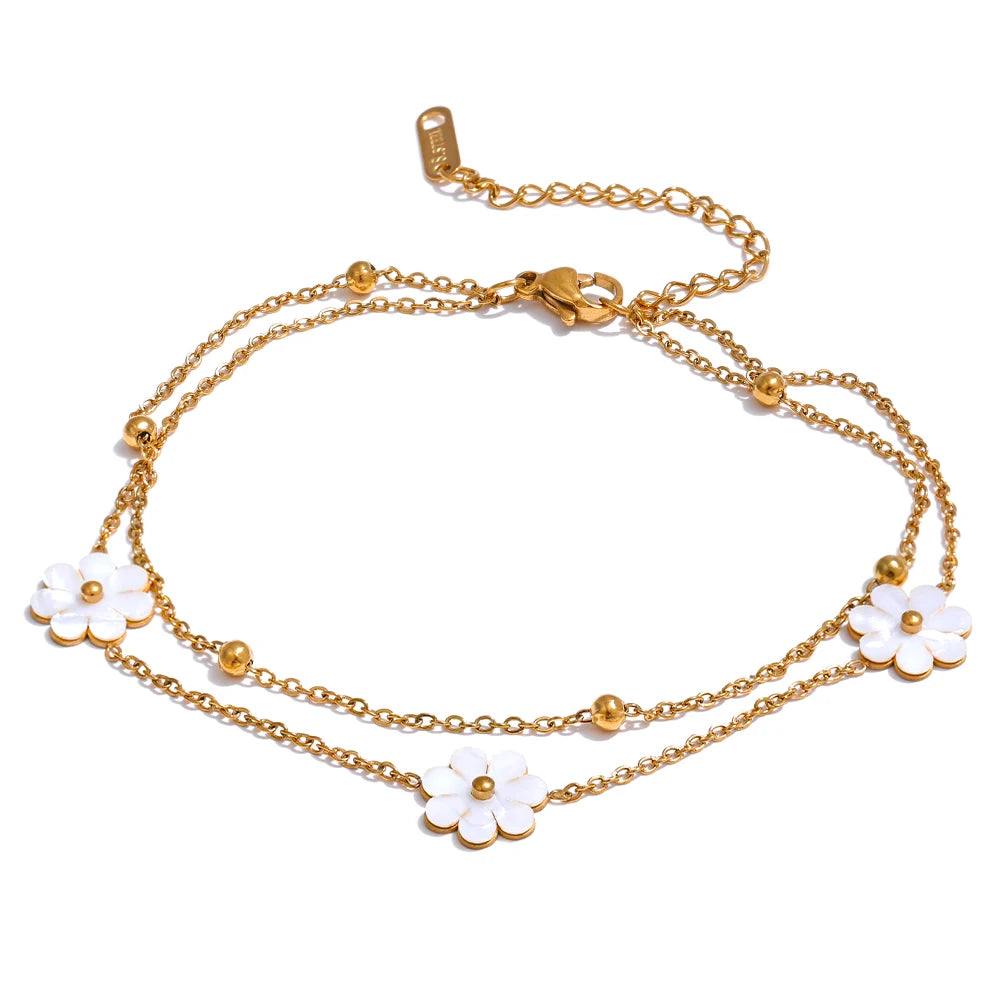 Daisy Flower Layered Anklet