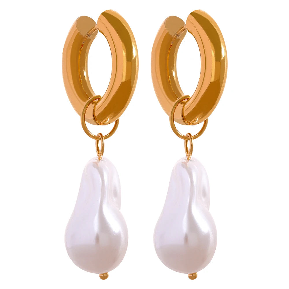 Sally Geometric Pearl Hoop Earrings